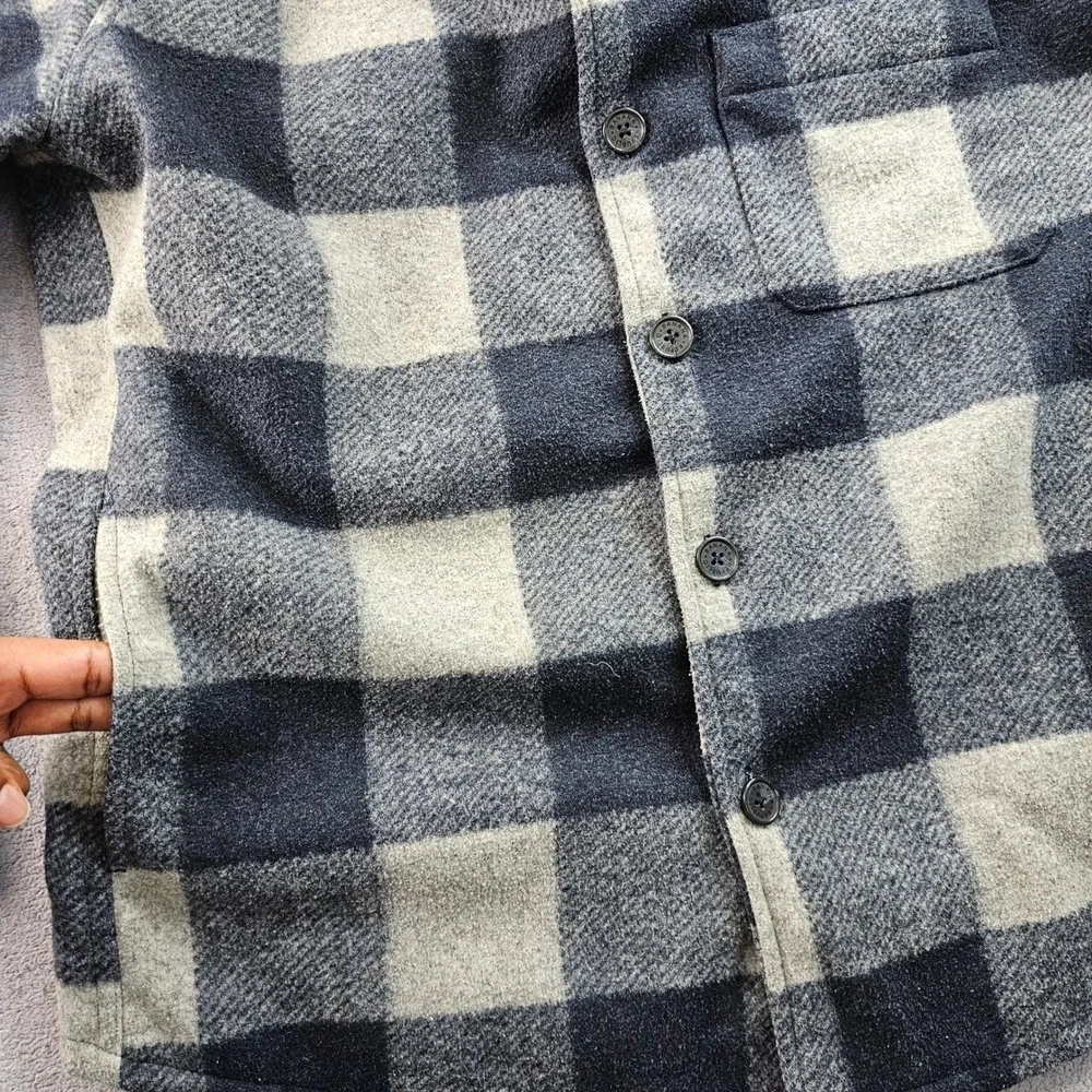Heritage Heritage Shirt Jacket Mens L Navy Gray Buffalo Plaid Lined Button Front